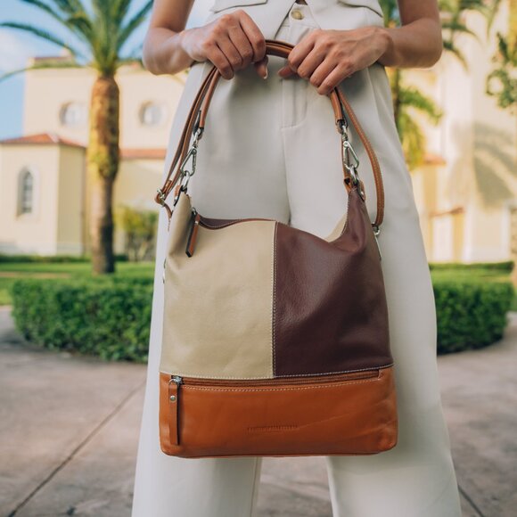 Fantini Italian Leather Modern Brown Handbag - Picture 1 of 10